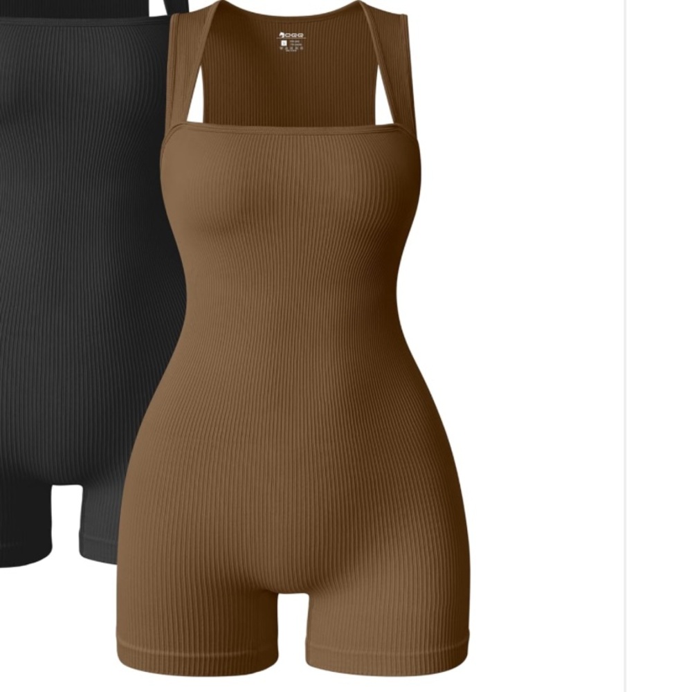 OQQ Women Brown Romper Yoga Stretch Strappy Square Neck Sleeveless Exercise - Picture 2 of 2